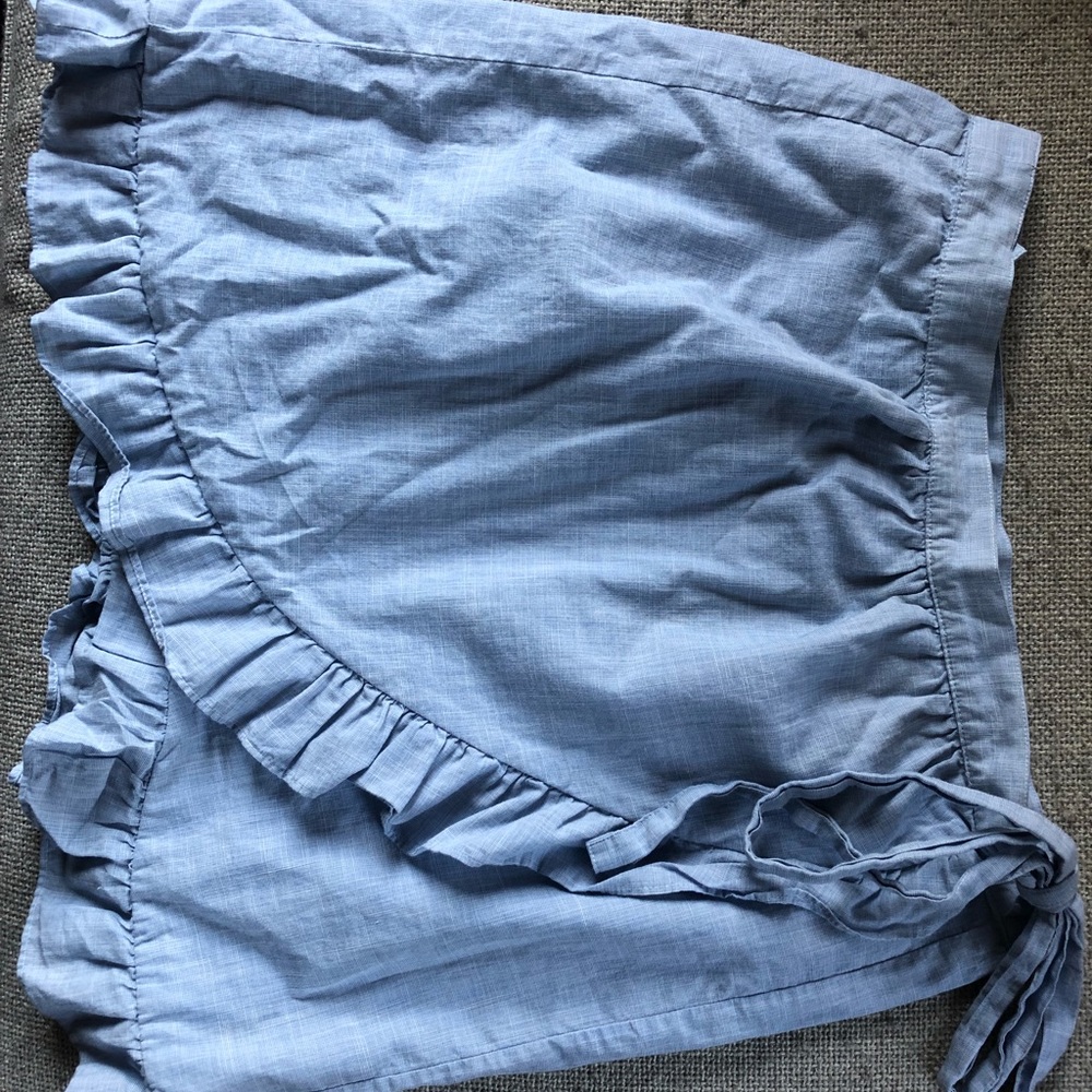 Madewell apron denim skirt with ruffle and tie
